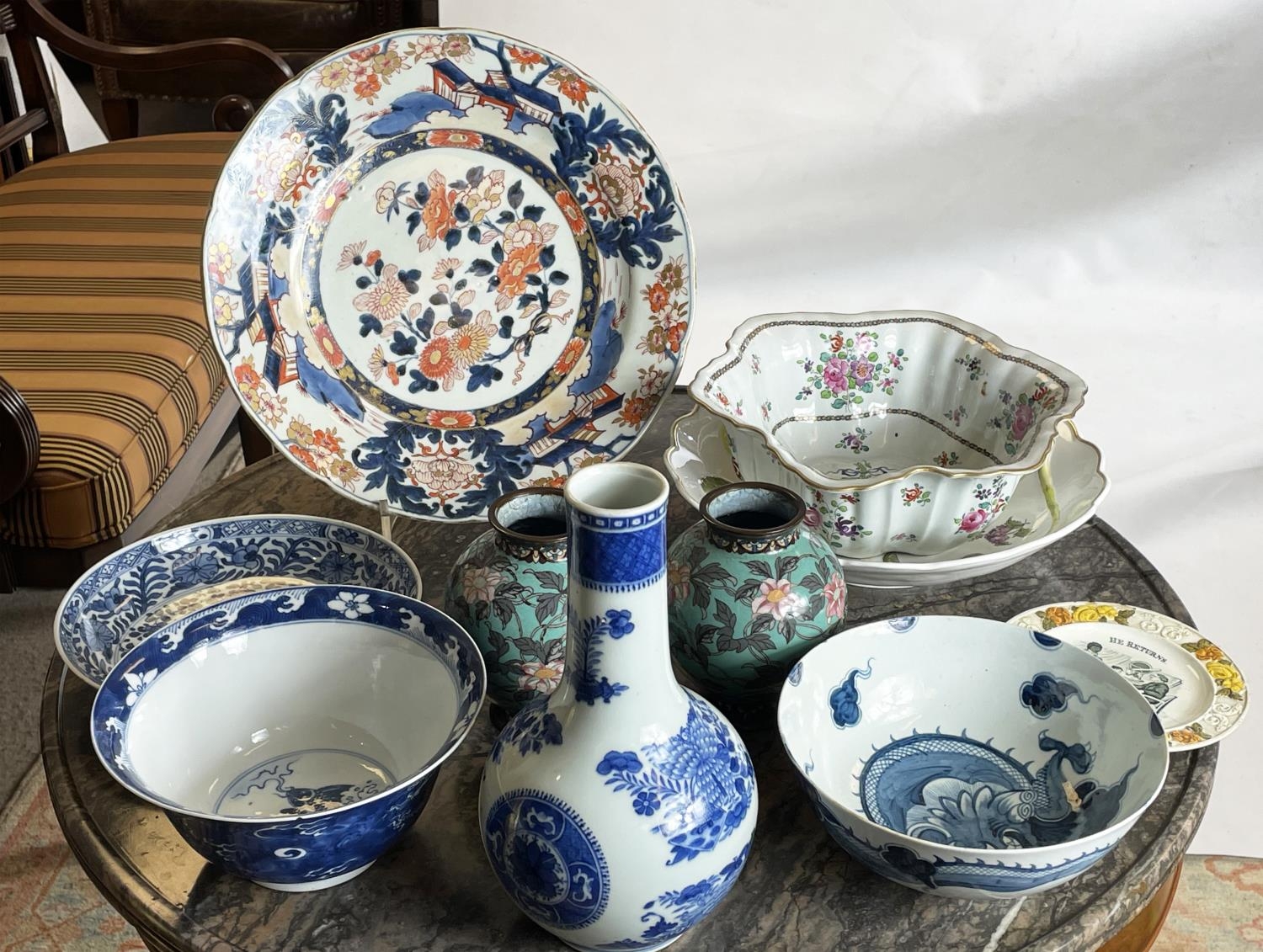 A QUANTITY OF CHINA, including Chinese blue and white, an 18th century Imari plate and a pair of - Image 3 of 30