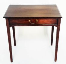 WRITING TABLE, George III period mahogany with full width frieze drawer and square section supports,