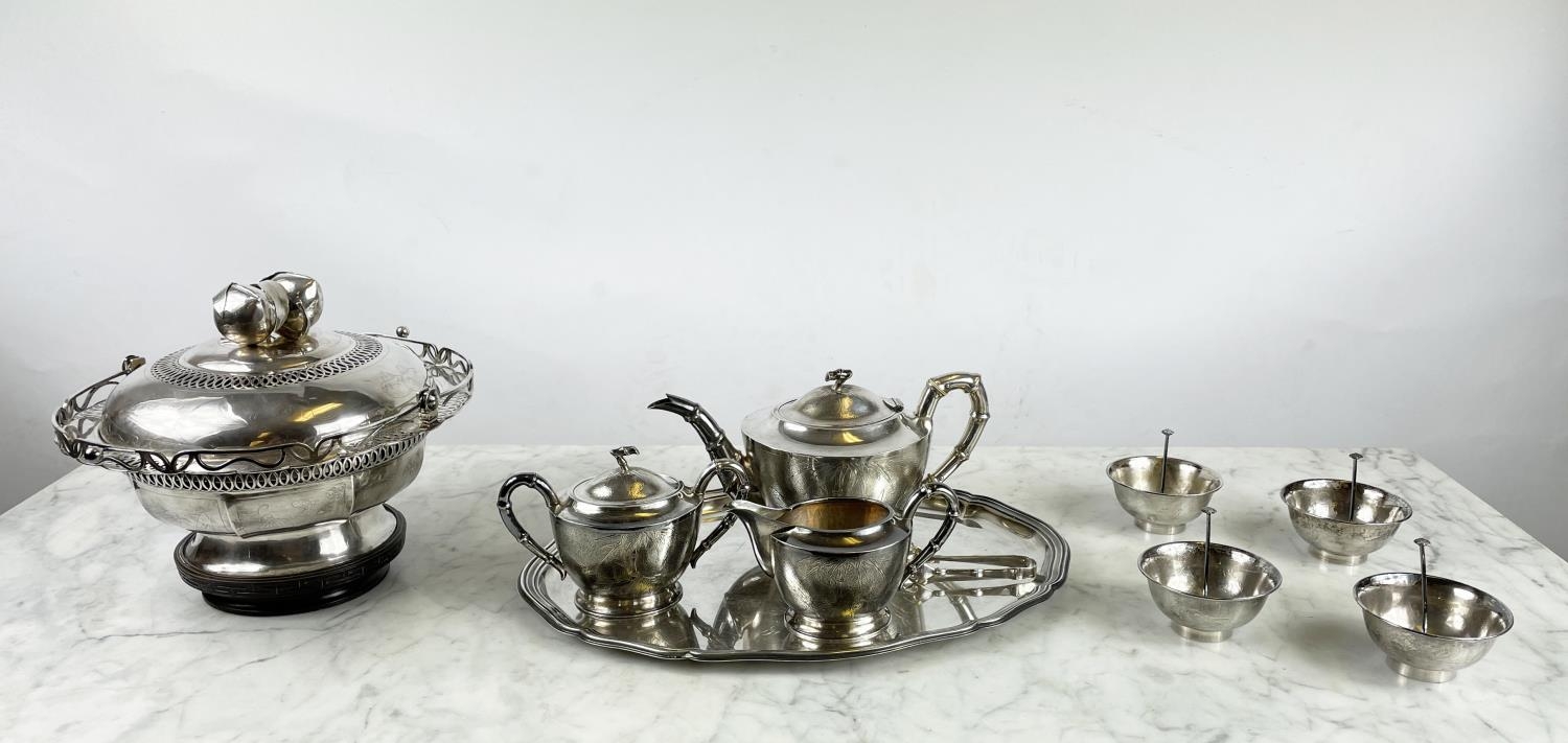 CHINESE EXPORT SILVER TEA SET, c. 1940s Republic period, comprising a teapot, sugar bowl, milk jug - Image 2 of 20