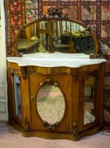 CREDENZA, 143cm H x 120cm x 41cm, Victorian walnut with mirrored back above a serpentine white