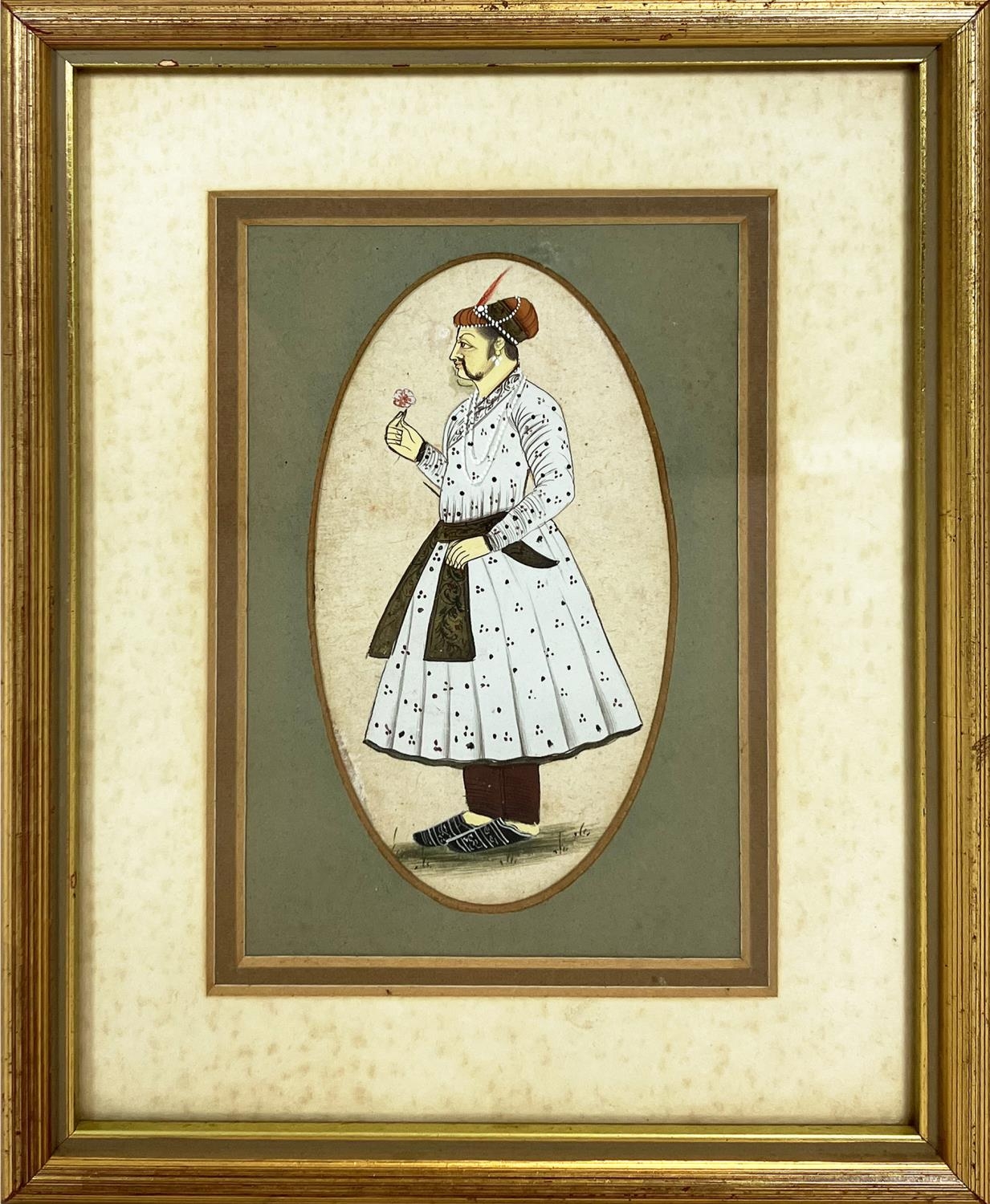 MUGHAL SCHOOL, 19th century, 'Portrait of Muhammad Bairam Khan (1501-1561)', gouache, 12cm x 6cm,