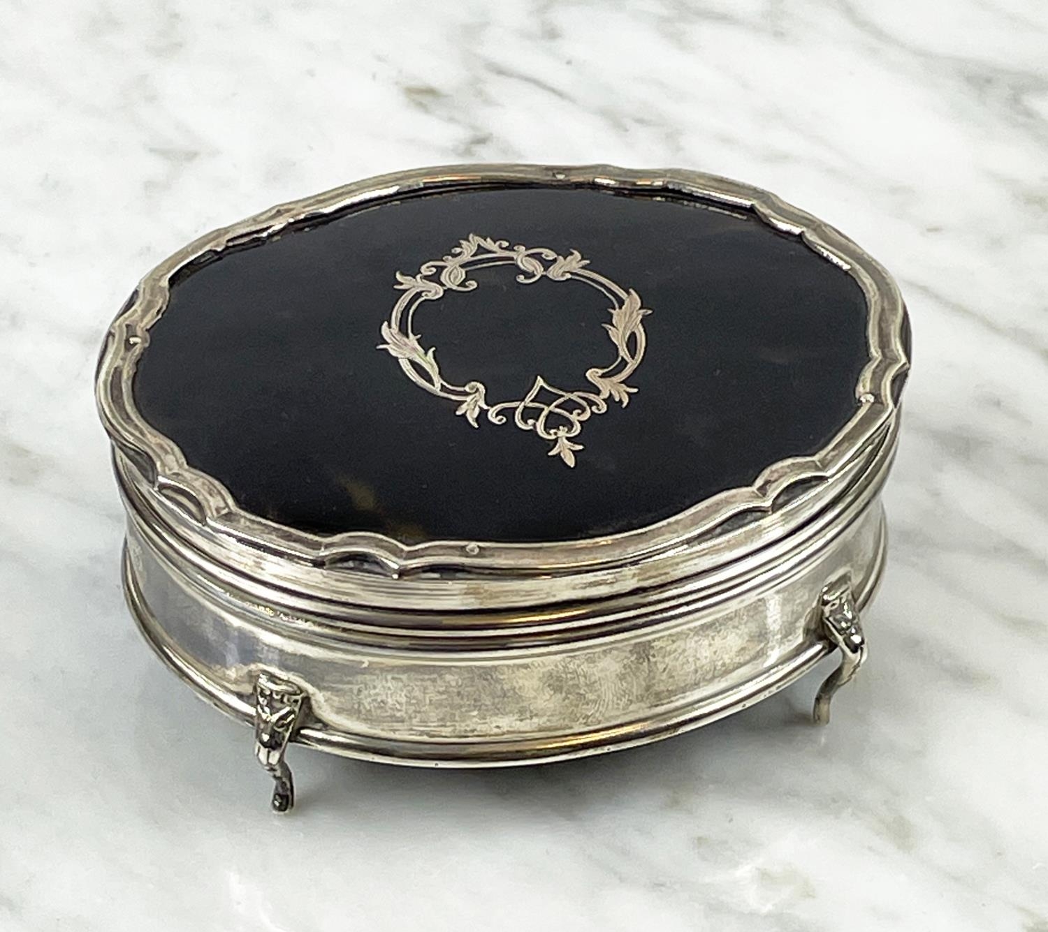 EDWARDIAN DRESSING TABLE BOXES, five various, four silver, tortoiseshell and silver pique work all - Image 3 of 10