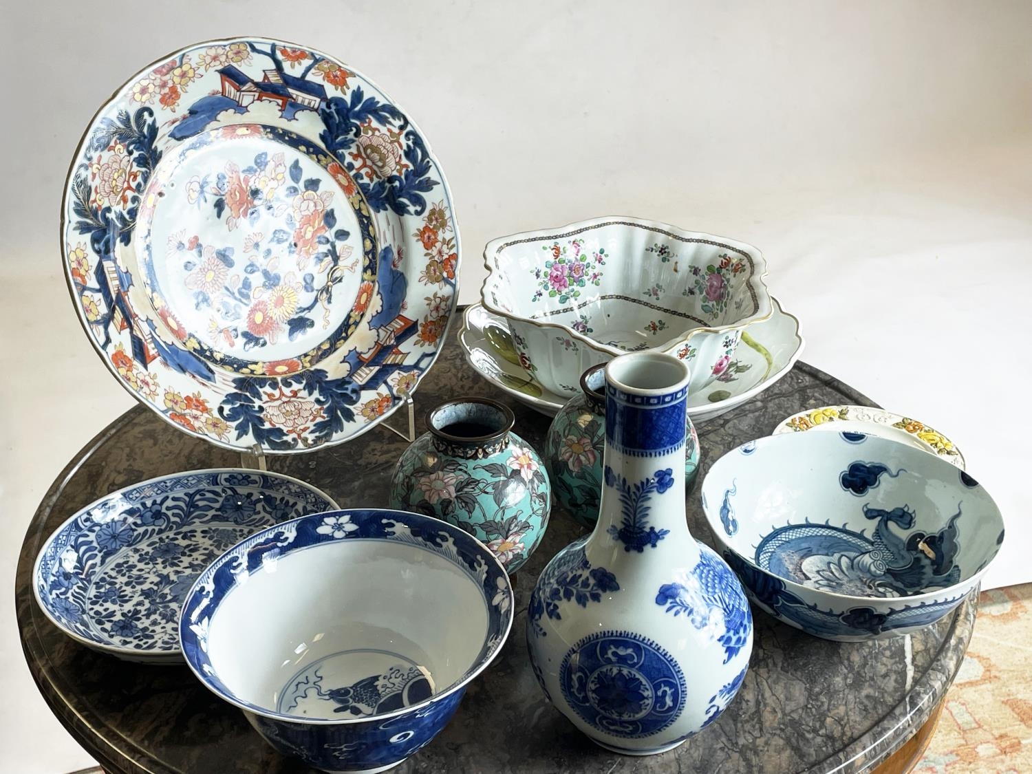 A QUANTITY OF CHINA, including Chinese blue and white, an 18th century Imari plate and a pair of - Image 2 of 30