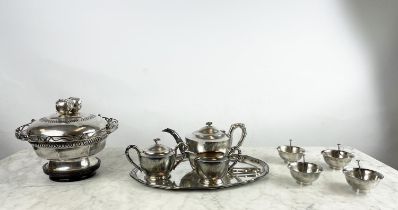 CHINESE EXPORT SILVER TEA SET, c. 1940s Republic period, comprising a teapot, sugar bowl, milk jug