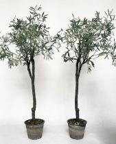 ARTIFICIAL OLIVE TREES, a pair, in plant pots, approx 200cm H. (2)