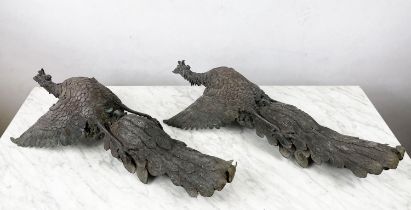 JAPANESE MEIJI BRONZE PHOENIXES, a pair, weathered, 65cm H. (2)