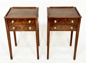 LAMP TABLES, a pair, George III design burr walnut with crossbanded top and two drawers, 41cm H x