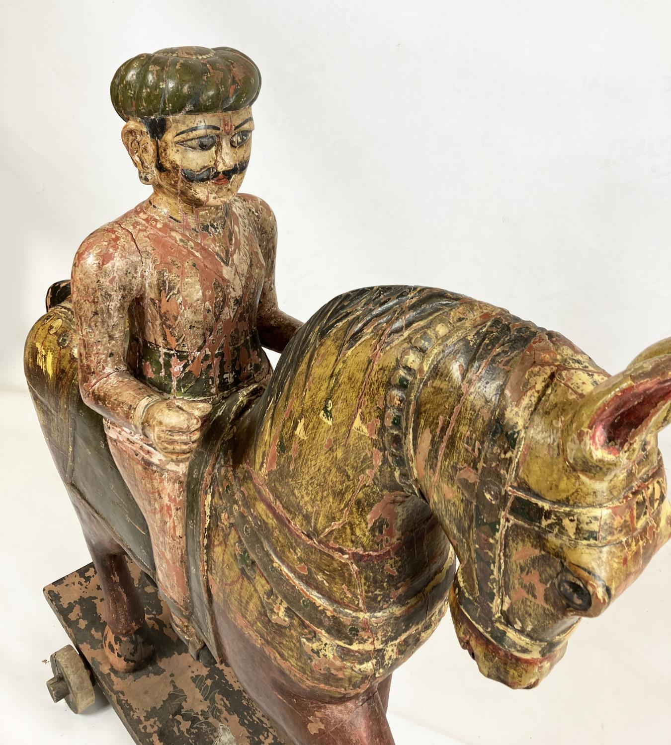 MUGHAL SCHOOL,RAJASTHAN, INDIA 'Horse and rider', polychrome painted carved wood, 109cm H. - Image 4 of 6