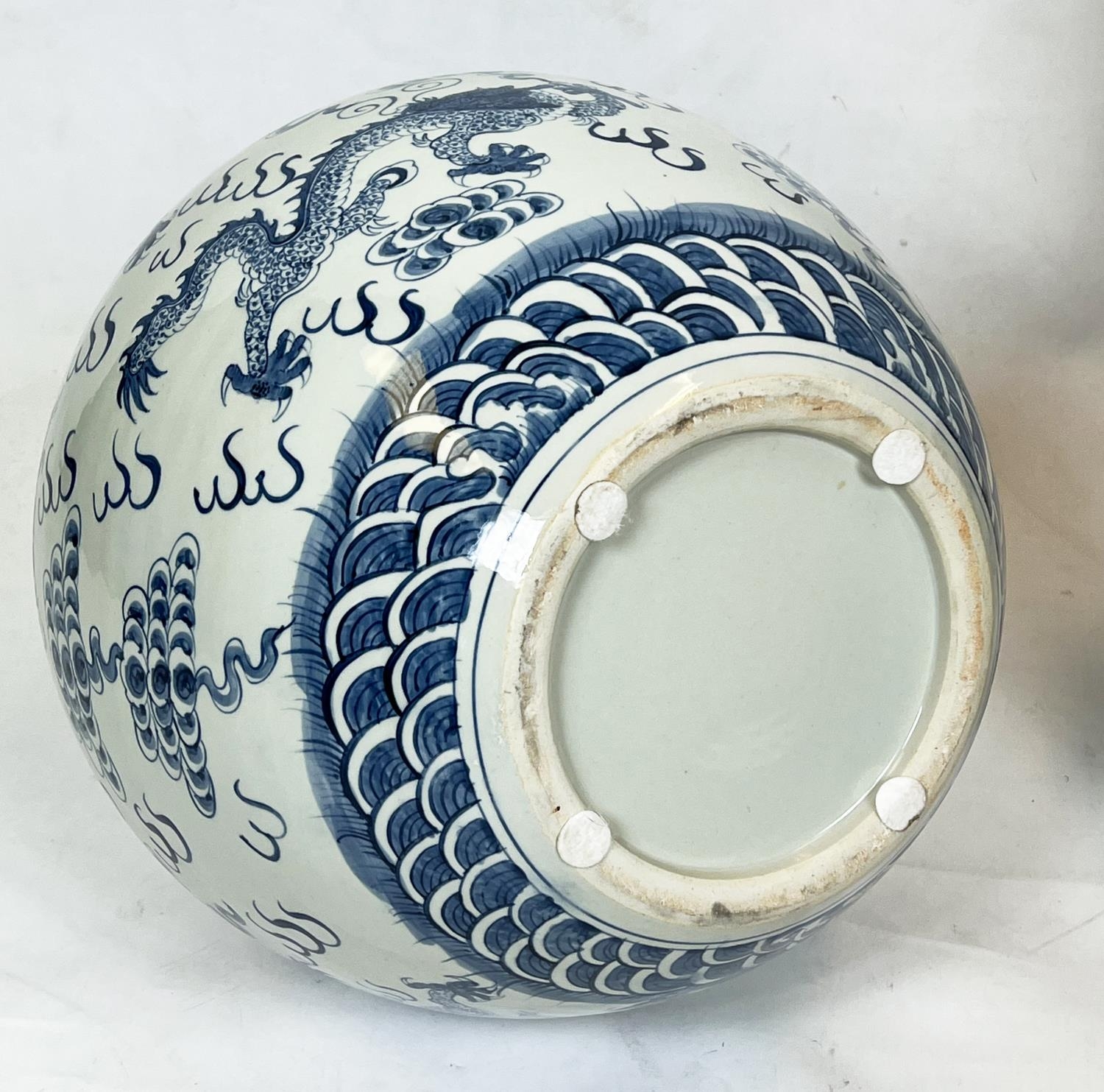 CHINESE BLUE AND WHITE VASES, a pair, painted with dragons chasing the flaming pearl of wisdom, 63cm - Image 5 of 5