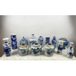 QUANTITY OF CHINESE BLUE AND WHITE, thirteen in total including sleeve vases, decorated with