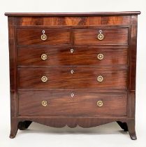 SCOTTISH HALL CHEST, early 19th century flame mahogany of adapted shallow proportions with two short