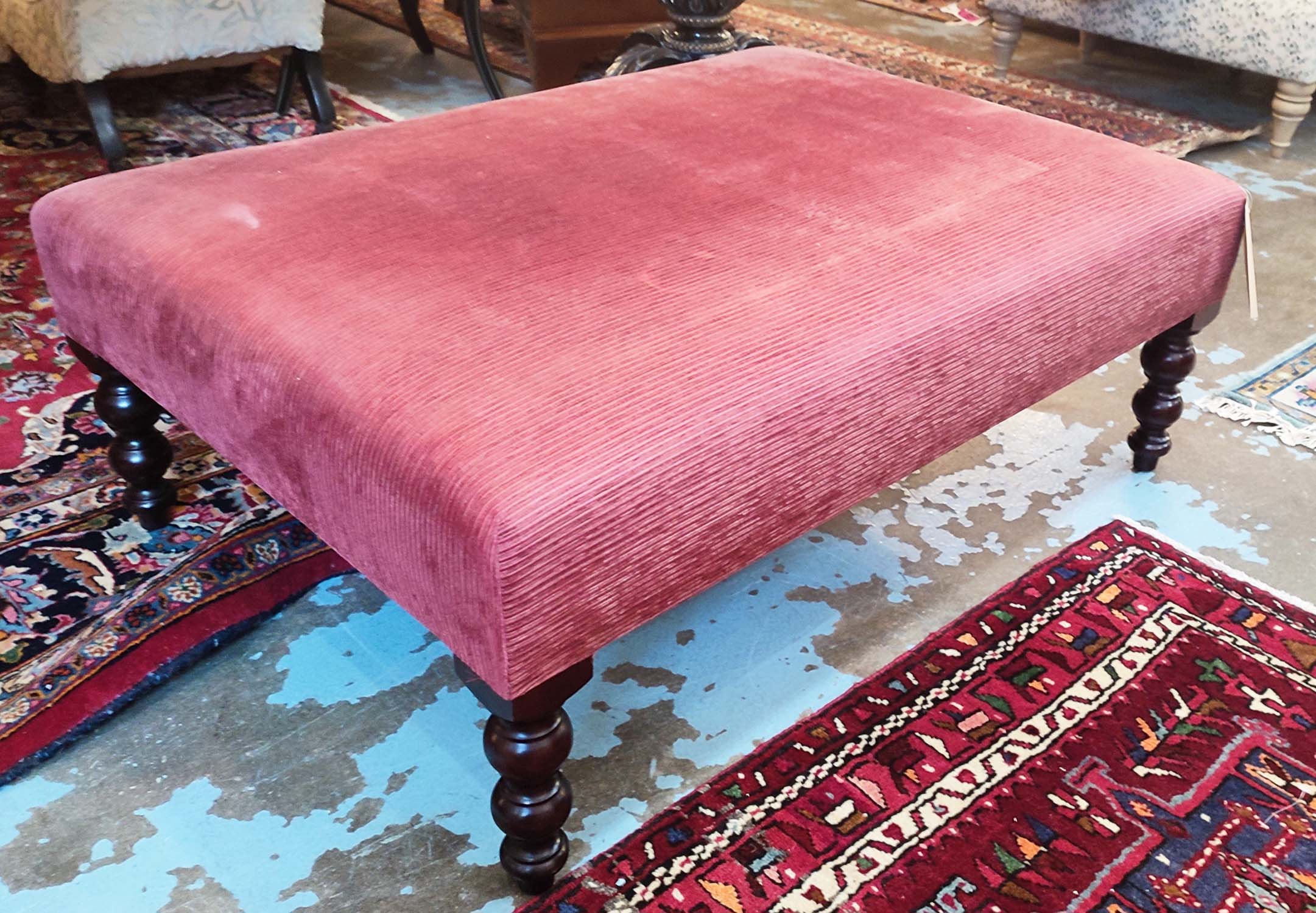 GEORGE SMITH FOOTSTOOL, 102cm W x 76cm D x 42cm H, in ribbed burgundy fabric. - Image 2 of 7