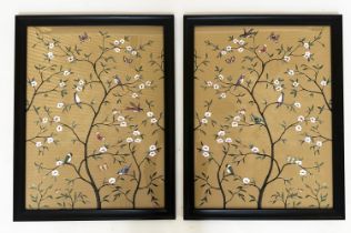PRINTS OF HUMMING BIRDS, a pair, framed and glazed of humming birds amongst blossom on a gilt