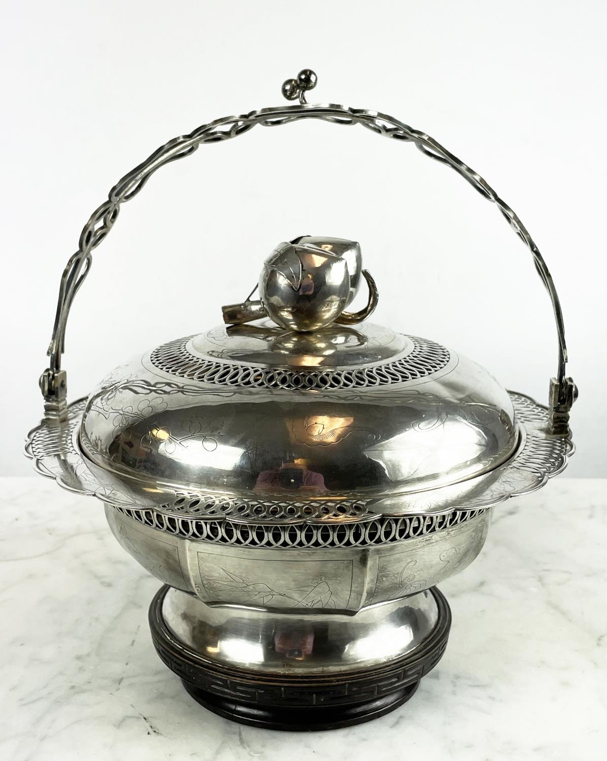 CHINESE EXPORT SILVER TEA SET, c. 1940s Republic period, comprising a teapot, sugar bowl, milk jug - Image 9 of 20