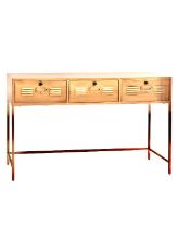 CONSOLE TABLE, 77cm high, 126cm wide, 37cm deep, industrial style, fitted with three drawers.