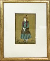 MUGHAL SCHOOL, 'The emperor Humayun', gouache and gilt, 13.5cm x 8cm, framed.