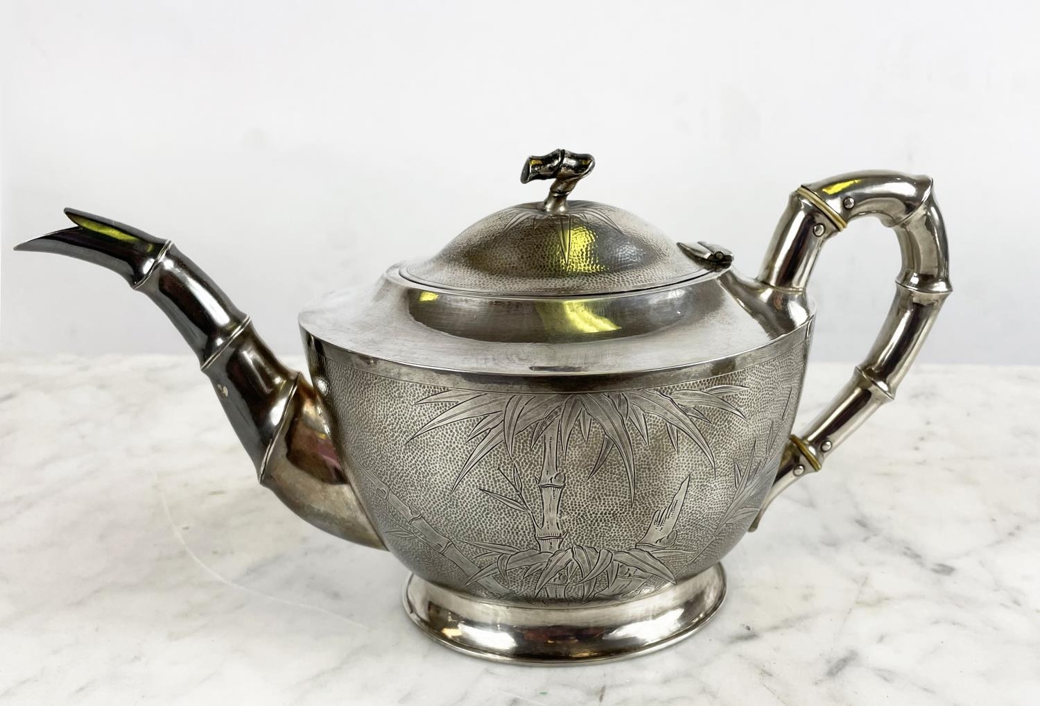 CHINESE EXPORT SILVER TEA SET, c. 1940s Republic period, comprising a teapot, sugar bowl, milk jug - Image 17 of 20