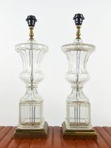 TABLE LAMPS, a pair, glass and gilt metal, 60cm H. (2)