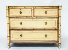 FAUX BAMBOO CHEST, 19th century with two short and two long drawers flanked by columns and with