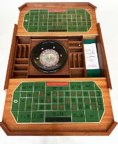 ROULETTE/GAMES TABLE, traditional walnut and marquetry enclosing baize playing surface, chess