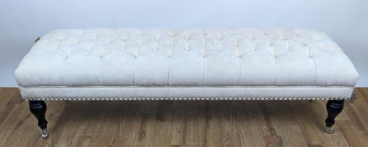 EICHHOLTZ STOOL, buttoned neutral upholstered top, 155cm x 45cm x 45cm.