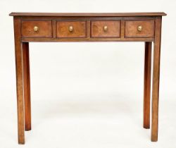 HALL TABLE, George III design burr walnut and crossbanded with four frieze drawers and inner