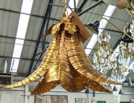 PALM LEAF CEILING LIGHT, 1960's French style, gilt metal, 45cm diameter, adjustable height