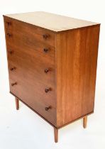 AVALON CHEST, mod 20th century teak, with five long drawers, raised upon square tapering supports,