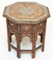 HOSHIARPUR OCCASIONAL TABLE, antique North Indian hardwood octagonal bone and ebony inlaid with