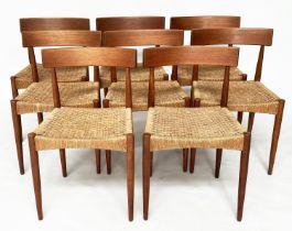DINING CHAIRS BY ARNE HOVMAND, a set of eight, mid 20th century Danish teak and paper cord for