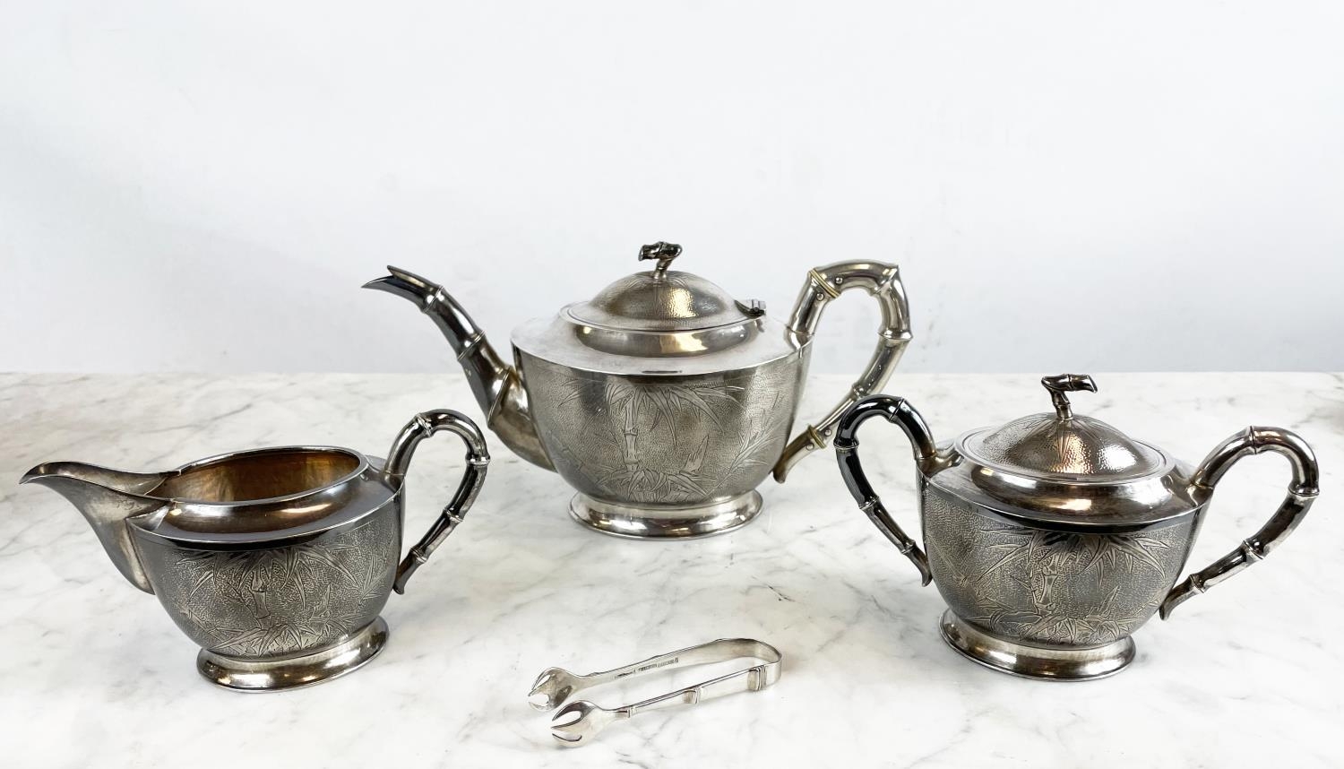 CHINESE EXPORT SILVER TEA SET, c. 1940s Republic period, comprising a teapot, sugar bowl, milk jug - Image 19 of 20