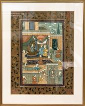 MUGHAL SCHOOL, 'Durbar Scenes with Figures Paying Homage to Raja', watercolour, 47cm x 37cm, framed,