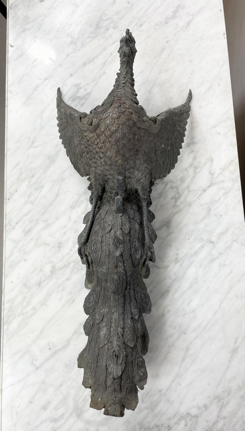 JAPANESE MEIJI BRONZE PHOENIXES, a pair, weathered, 65cm H. (2) - Image 9 of 9