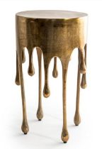 SIDE TABLE, 63cm high, 37cm diameter, abstract dripping design, gilt finish.