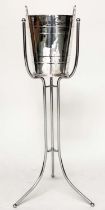 ELKINGTON WINE COOLER, 79cm high, 24cm diameter, eletroplated twin handled, on associated stand.