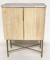 COCKTAIL CABINET, faux bamboo with two shaped and fitted doors, fitted interior and gilt metal