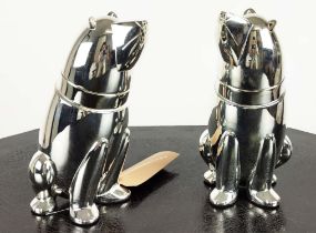 COCKTAIL SHAKERS, a pair, 27cm H, in the form of polar bears, polished metal. (2)