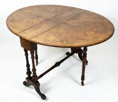 SUTHERLAND TABLE, 72cm H x 90cm D, 116cm open, Victorian burr walnut and inlaid, circa 1865, with