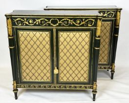 SIDE CABINETS, a pair, each 42cm x 105cm H x 108cm, Regency style of recent manufacture green with