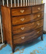 BOWFRONT CHEST, 108cmH x 102cm W x 58cm D, late Georgian mahogany of five drawers.