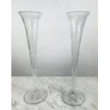 WILLIAM YEOWARD, Gloriana lily vases, a pair, etched glass, stamp to base, 48cm H. (2)