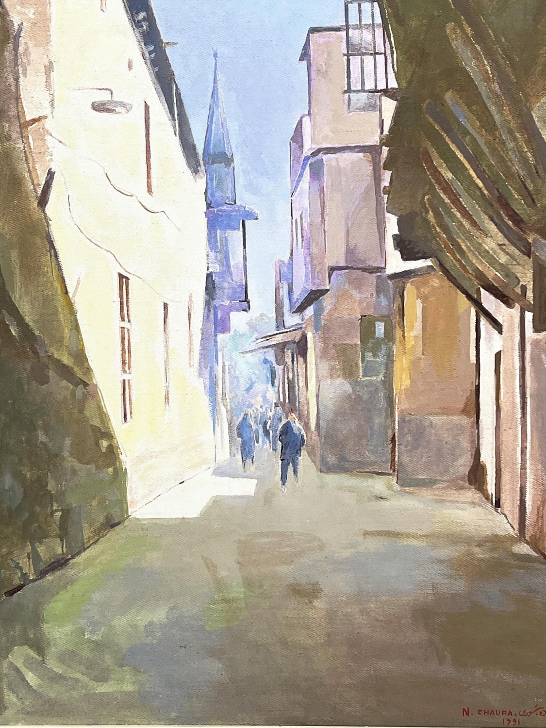NASEER CHAURA (Syria 1920-1992) 'Street Scene', oil on canvas, signed and dated lower right, 72cm - Image 2 of 4