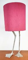 PORTA ROMANA DUCK FEET TABLE LAMP, 85cm H overall including shade, with a raspberry shade.