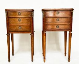 TABLES DE NUIT, a matched pair, kingwood and gilt metal mounted each with drawer and cabinet with