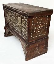 SYRIAN CHEST ON STAND, 19th century bone, mother of pearl and silver metal inlay with rising lid and