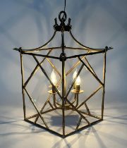 EICHHOLTZ HALL LANTERN, square brass framed faux bamboo of pagoda form by Eichholtz, 47cm x 47cm x