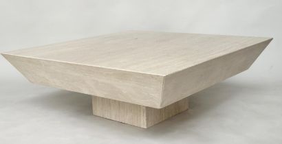 TRAVERTINE LOW TABLE, Italian marble, square with plinth support Sloane International Florence,
