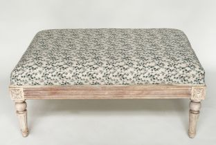 HEARTH STOOL, vintage French Louis XVI style rectangular with Eucalyptus print upholstery and fluted
