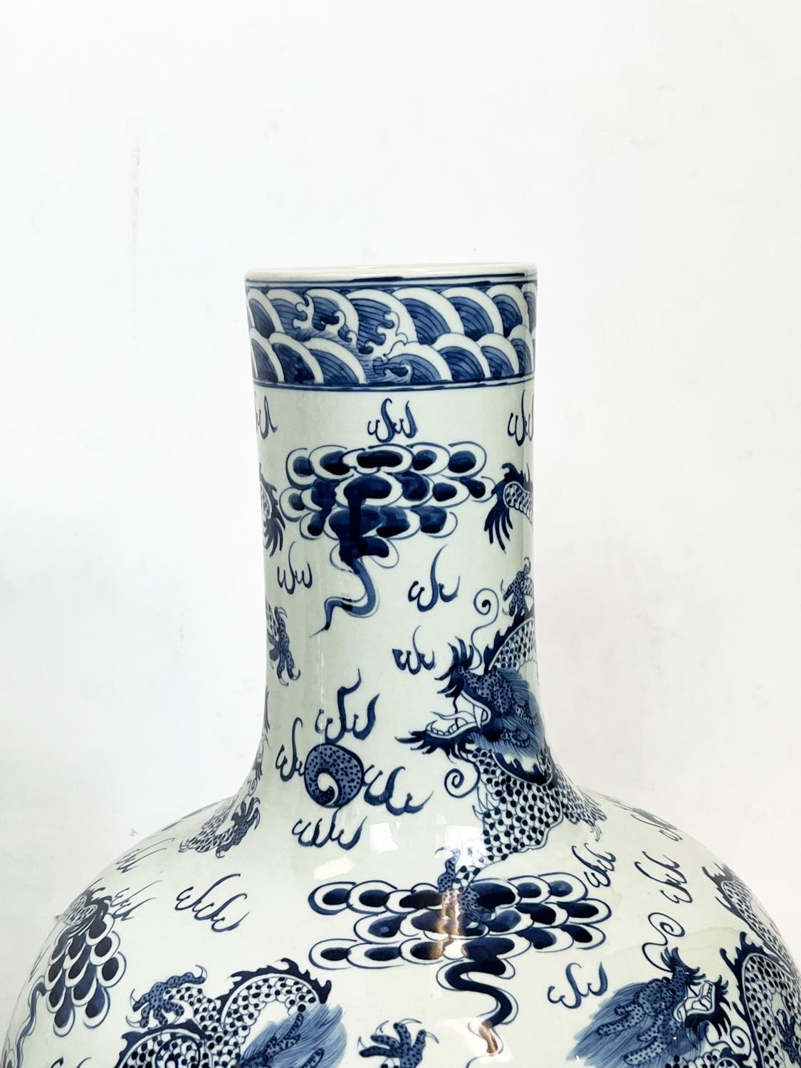 CHINESE BLUE AND WHITE VASES, a pair, painted with dragons chasing the flaming pearl of wisdom, 63cm - Image 3 of 5