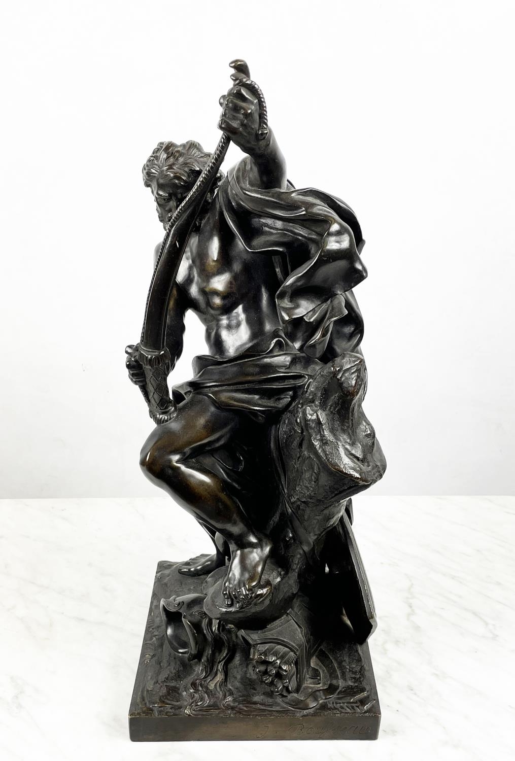 JACQUES BOUSSEAU, French (1681-1740) Ulysse stringing his bow, late 19th century bronze, 48cm H. - Image 5 of 6